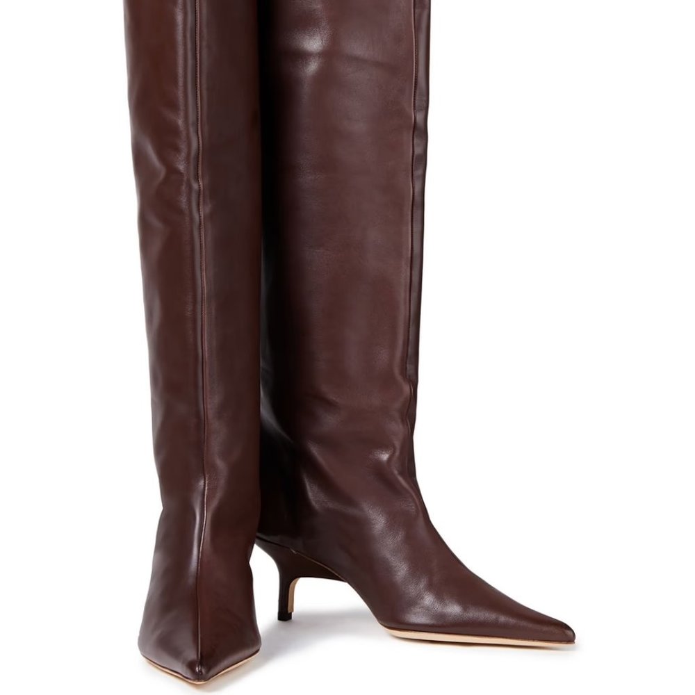 Rejina Pyo Ashley Brown Leather Boots Knee high heels BNIB